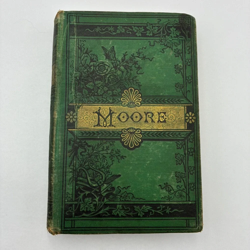 The Poetical Works of Thomas Moore Antique Illustrated Green Gilt Hardcover Book
